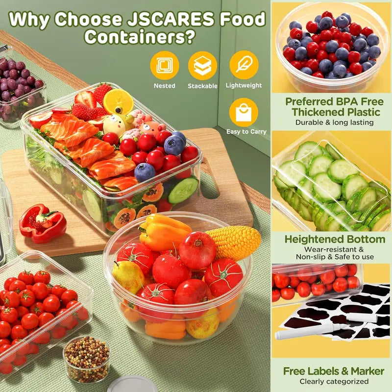 40-Piece Rectangular Plastic Kitchen Food Storage Set - 20 Bases & 20 Lids, Airtight & Leakproof