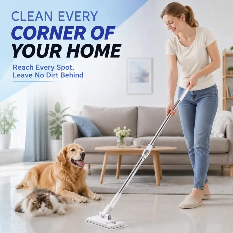 Retractable Disposable Pad Handheld Mop - Clamp-and-Go Wet Dry Tool with Hands-Free Automatic Clamp