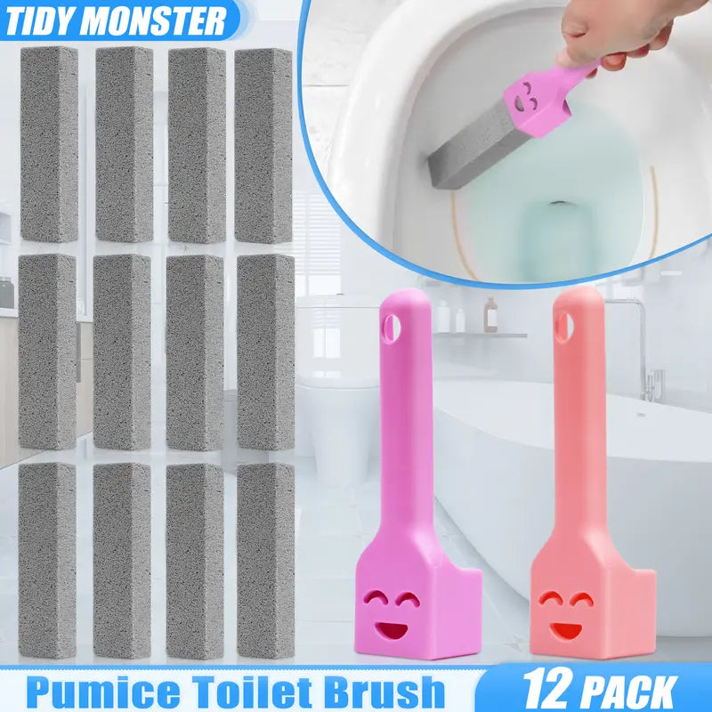 12 Pack Pumice Stone Toilet Cleaning Brush with Extra Long Handle for Limescale and Stain Removal