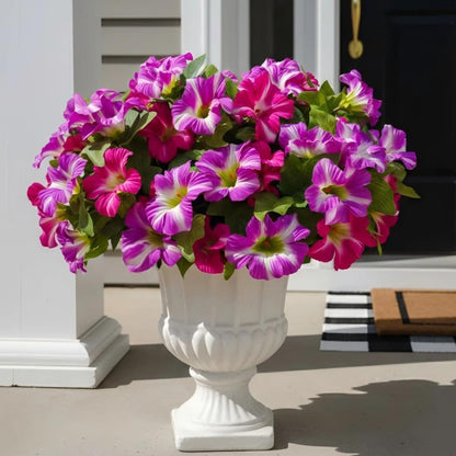 Artificial Flowers for Outdoors, 10 Bundles Realistic Fake Outdoor Flowers, UV Resistant Silk Petunia Flower for Outside Look Real Faux Flower Plants for Outdoor Porch Decor, Purple White