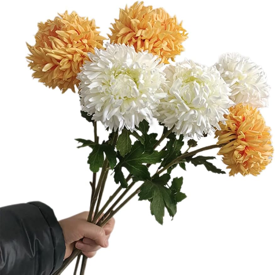 Single Stem Artificial Chrysanthemum, Realistic Faux Flower, 48cm Long, 3-Pack, Perfect for Home & Commercial Decoration (Orange)