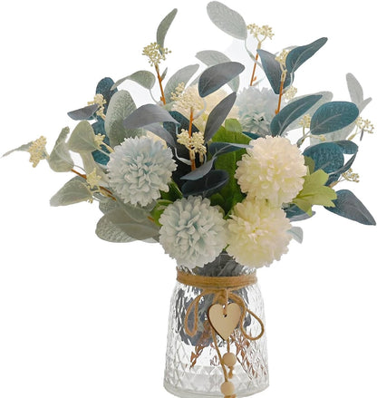 Artificial Hydrangea Flower Arrangements with Ceramic Vase for Home and Wedding Decor