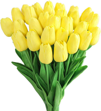 Kisflower 30Pcs Latex Tulips Real Touch Pink Artificial Flowers Fake Tulips Arrangement Bouquet for Home Office Wedding Decor (Pink)