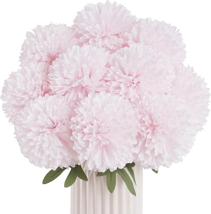 BonBloom's Artificial Chrysanthemums Flowers, 10 Pcs Realistic Large Faux Mums Chrysanthemums Ball Silk with Stems for Autumn Easter Home Floral Arrangement Table Centerpiece (Orange)