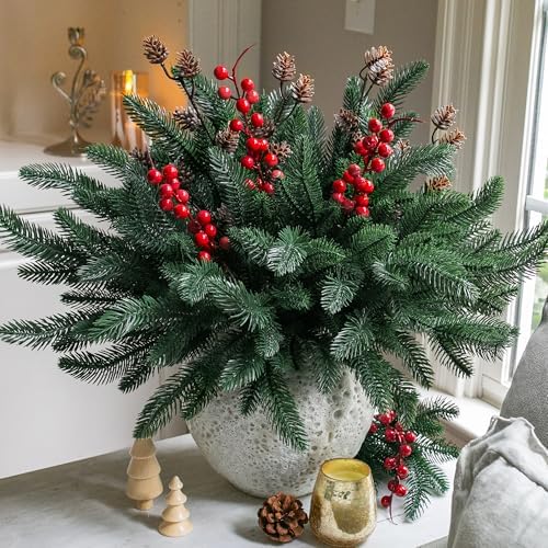 Timeless Artificial Pine Branches Red Holiday Decor Accent
