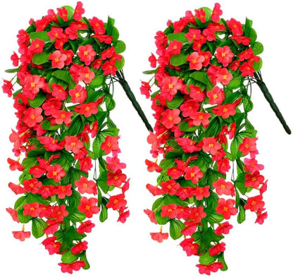 2PCS Artificial Hanging Flowers, Fake Hanging Plants Violet Vines UV Resistant for Wall Home Room Garden Wedding Indoor Outdoor Spring Summer Decoration(Purple)