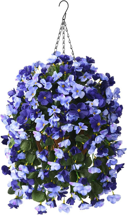 INQCMY Artificial Fake Hanging Plants Flowers Basket for Spring Summer Outdoor Outside Decoration, Faux Silk Begonia Flower in Planter Look Real UV Resistant for Home Porch Patio Balcony Yard Decor