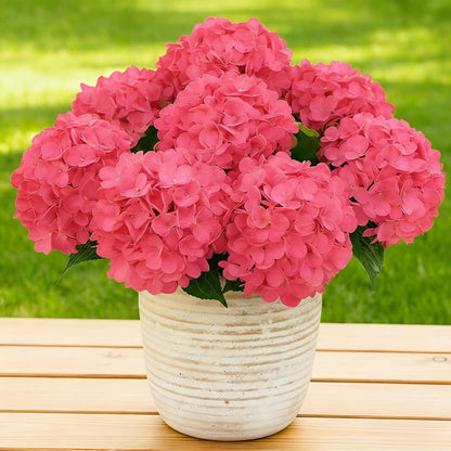 UV Resistant Hydrangeas 6 Bundles with 30 Heads Artificial Faux Silk Flowers for Garden Porch Yard Window Box Wedding Decoration Bush for Outdoor Front Door Garden Decor Potted Topiary