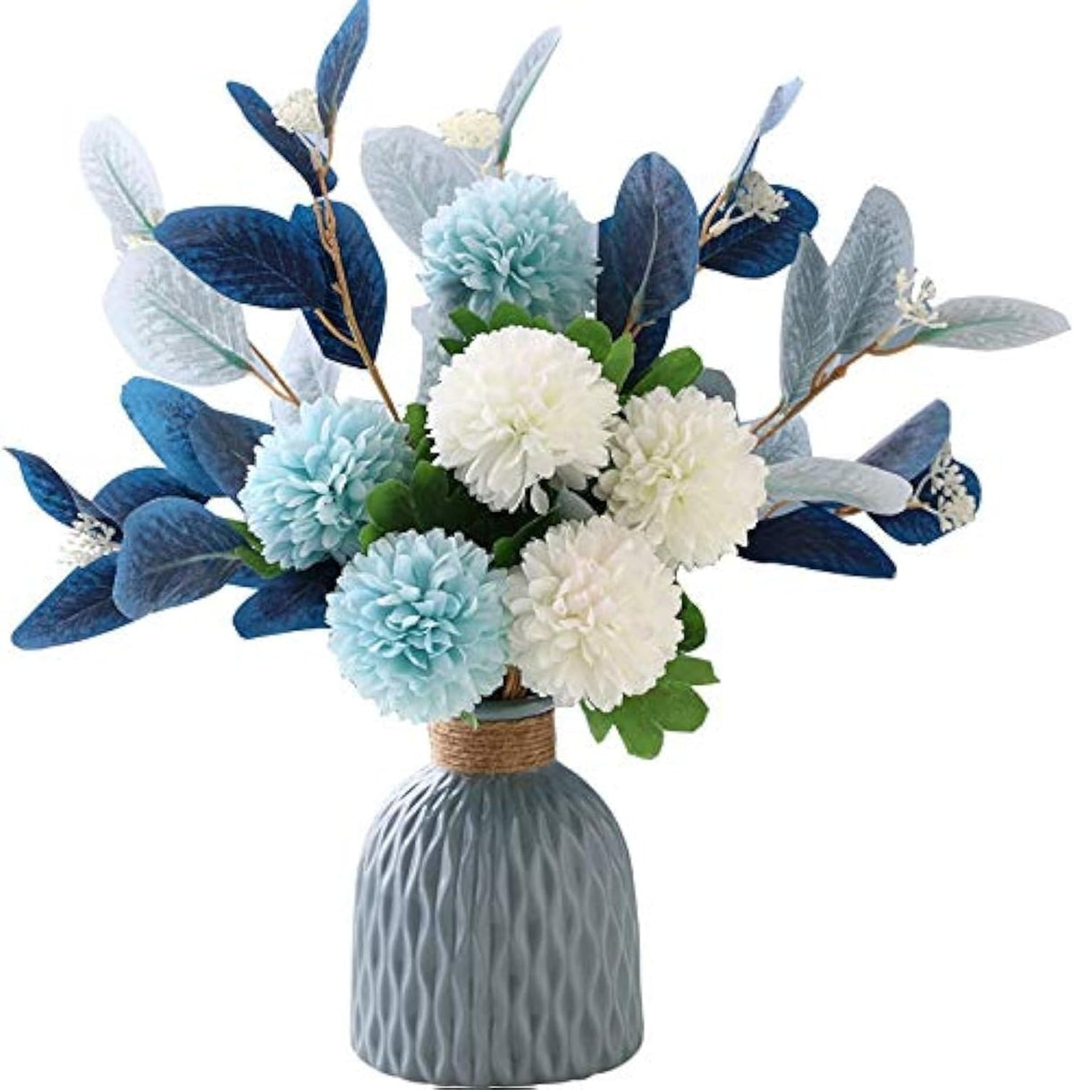 Artificial Hydrangea Flower Arrangements with Ceramic Vase for Home and Wedding Decor