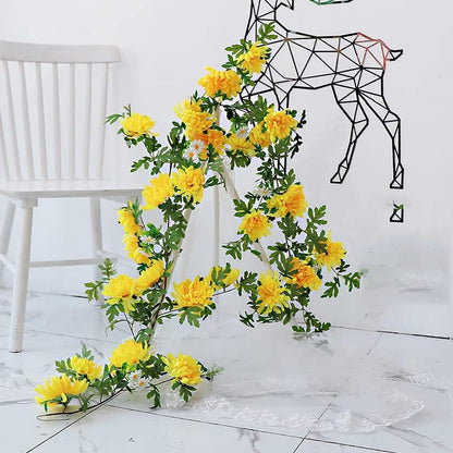 170cm Yellow Artificial Daisy Chrysanthemum Flowers Wall Hanging Vines String Garland Wreath for Outdoor Home Garden Decoration (Yellow)