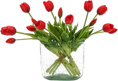 15 Pcs Artificial Tulips Flowers, Latex Bouquet, Fake Tulips for Office Wedding Party Home Kitchen Garden Decoration (White, 15 Pcs)