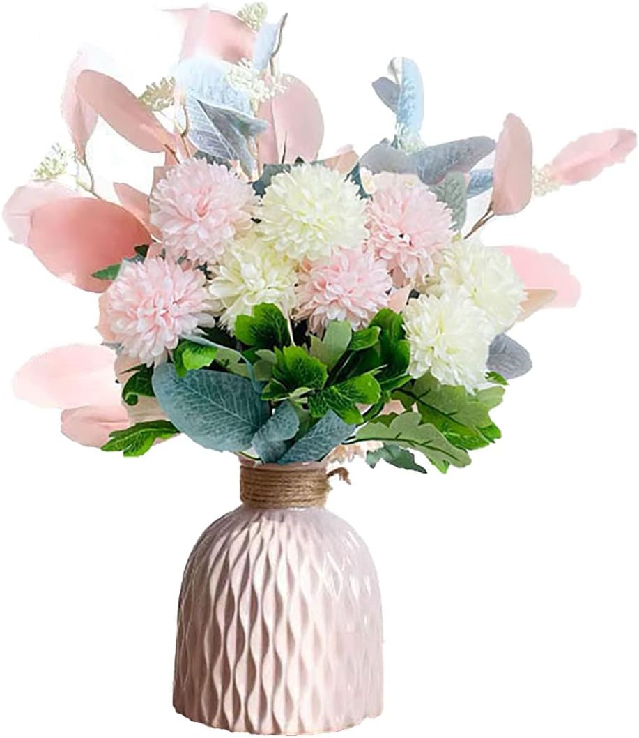 Artificial Hydrangea Flower Arrangements with Ceramic Vase for Home and Wedding Decor