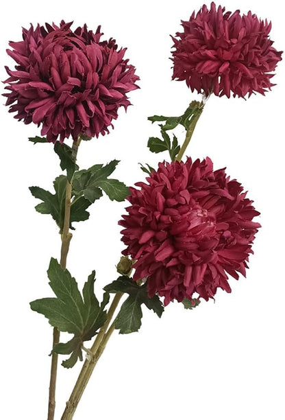 Single Stem Artificial Chrysanthemum, Realistic Faux Flower, 48cm Long, 3-Pack, Perfect for Home & Commercial Decoration (Orange)