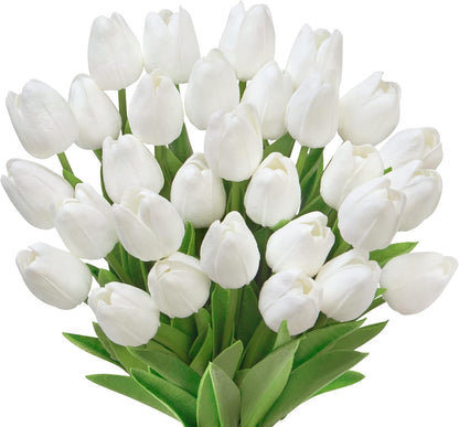 Ouddy Decor 30 Pcs Pink Tulips Artificial Flowers Real Touch PU Faux Flowers Fake Tulips Stems for Spring Summer Bouquet Floral Room Table Party Wedding Easter Mothers Gifts Home Decorations