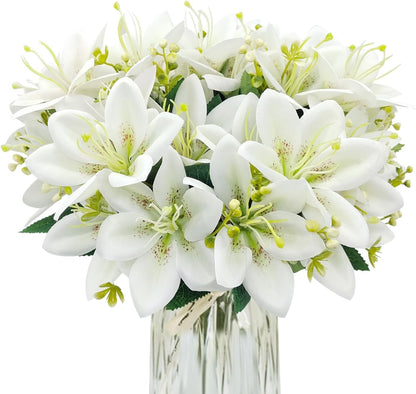 4 Bundles Artificial Tiger Lily Silk Flowers Faux Fake Lilies Plants for Wedding Bouquet Home Party Indoor Table Hotel Office Vases Floral Arrangements Outdoor Garden Decor (Pink)