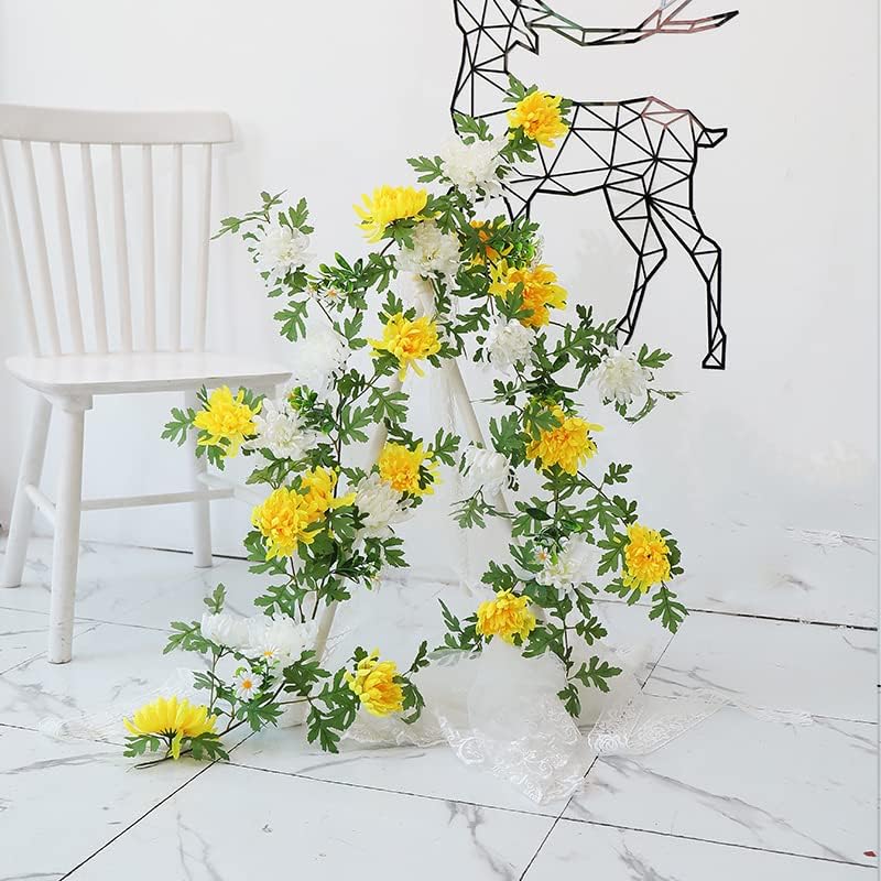 170cm Yellow Artificial Daisy Chrysanthemum Flowers Wall Hanging Vines String Garland Wreath for Outdoor Home Garden Decoration (Yellow)