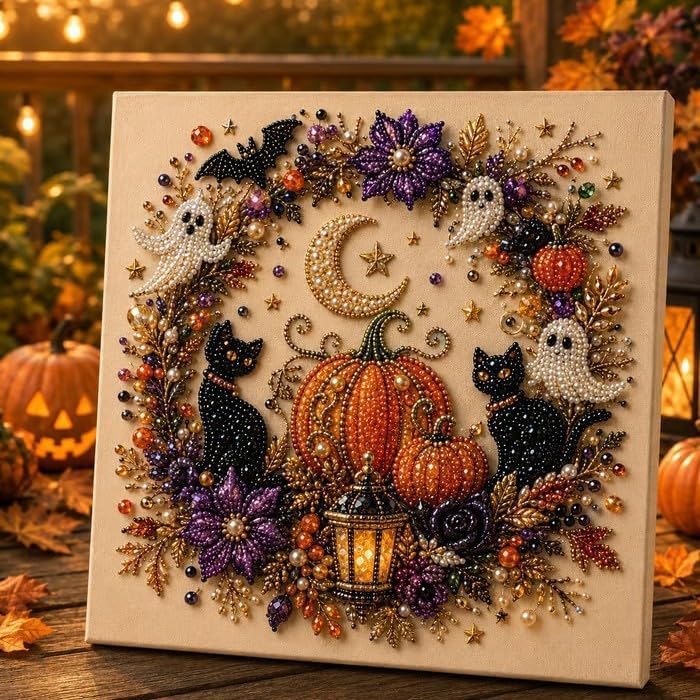 Halloween Diamond Painting Kits for Adults - Spooky Cute 3D DIY Fall Home Decor Wall Art