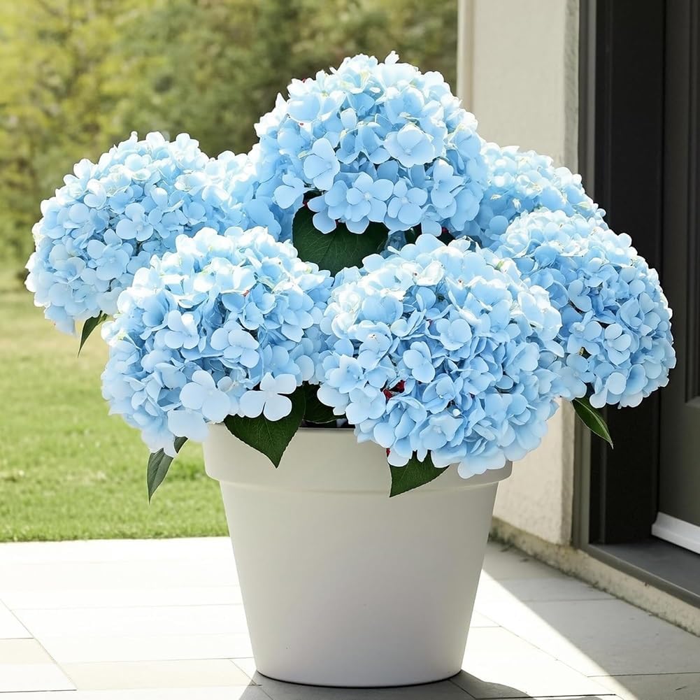 UV Resistant Hydrangeas 6 Bundles with 30 Heads Artificial Faux Silk Flowers for Garden Porch Yard Window Box Wedding Decoration Bush for Outdoor Front Door Garden Decor Potted Topiary