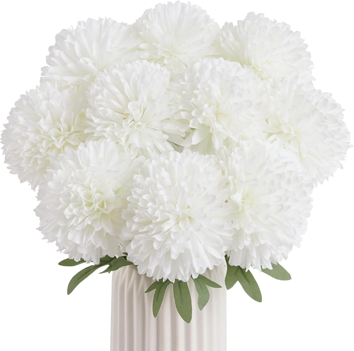 BonBloom's Artificial Chrysanthemums Flowers, 10 Pcs Realistic Large Faux Mums Chrysanthemums Ball Silk with Stems for Autumn Easter Home Floral Arrangement Table Centerpiece (Orange)