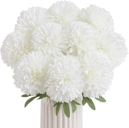 BonBloom's Artificial Chrysanthemums Flowers, 10 Pcs Realistic Large Faux Mums Chrysanthemums Ball Silk with Stems for Autumn Easter Home Floral Arrangement Table Centerpiece (Orange)