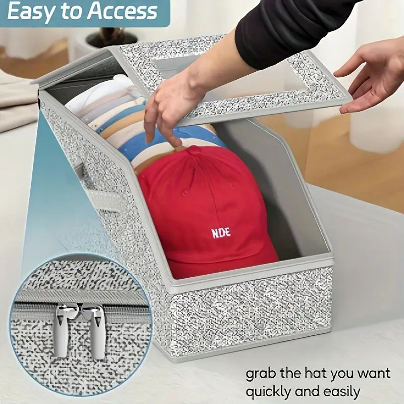 Stackable Hat Storage Boxes for Baseball Caps, Holds Up to 24 Hats, Durable Wardrobe Organizer