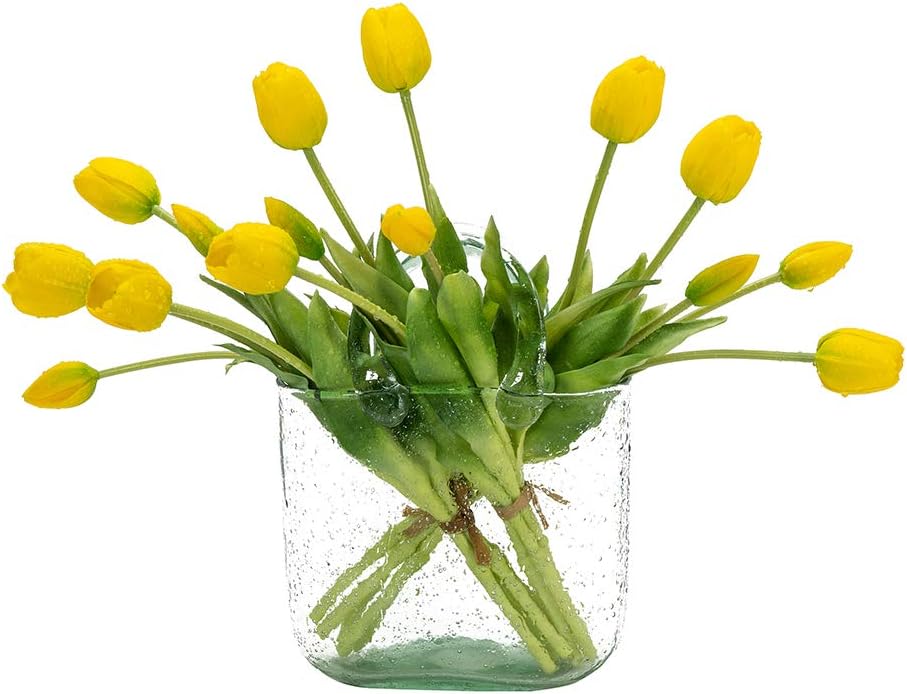 15 Pcs Artificial Tulips Flowers, Latex Bouquet, Fake Tulips for Office Wedding Party Home Kitchen Garden Decoration (White, 15 Pcs)