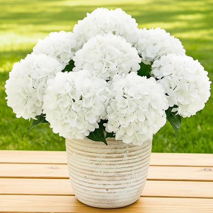 UV Resistant Hydrangeas 6 Bundles with 30 Heads Artificial Faux Silk Flowers for Garden Porch Yard Window Box Wedding Decoration Bush for Outdoor Front Door Garden Decor Potted Topiary