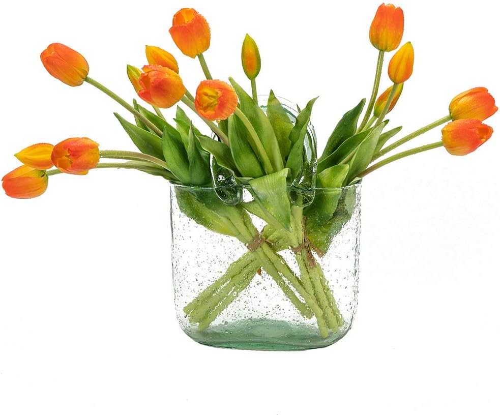 15 Pcs Artificial Tulips Flowers, Latex Bouquet, Fake Tulips for Office Wedding Party Home Kitchen Garden Decoration (White, 15 Pcs)