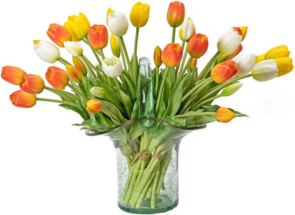 15 Pcs Artificial Tulips Flowers, Latex Bouquet, Fake Tulips for Office Wedding Party Home Kitchen Garden Decoration (White, 15 Pcs)