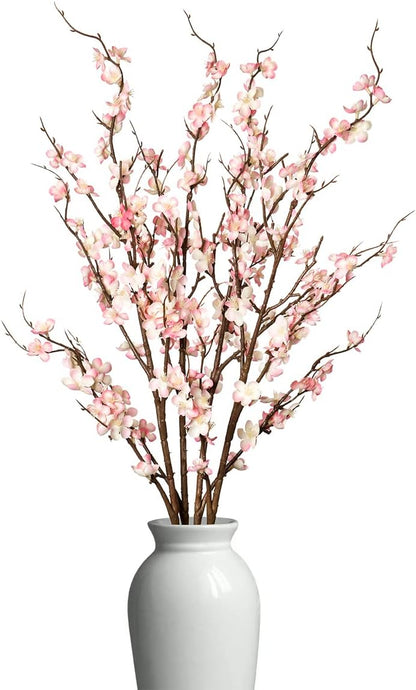 4 Pcs Cherry Blossom Branches Artificial Flowers for Spring Summer Indoor Decoration, Faux Long Stem Artificial Flowers for Wedding Home Office Bedroom Party Table Centerpieces Decor (White)
