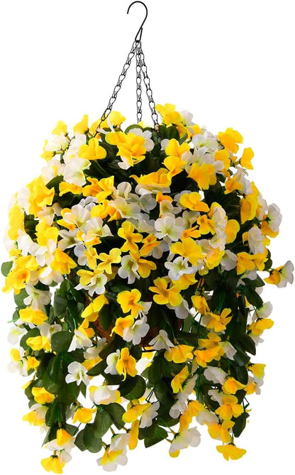 INQCMY Artificial Fake Hanging Plants Flowers Basket for Spring Summer Outdoor Outside Decoration, Faux Silk Begonia Flower in Planter Look Real UV Resistant for Home Porch Patio Balcony Yard Decor