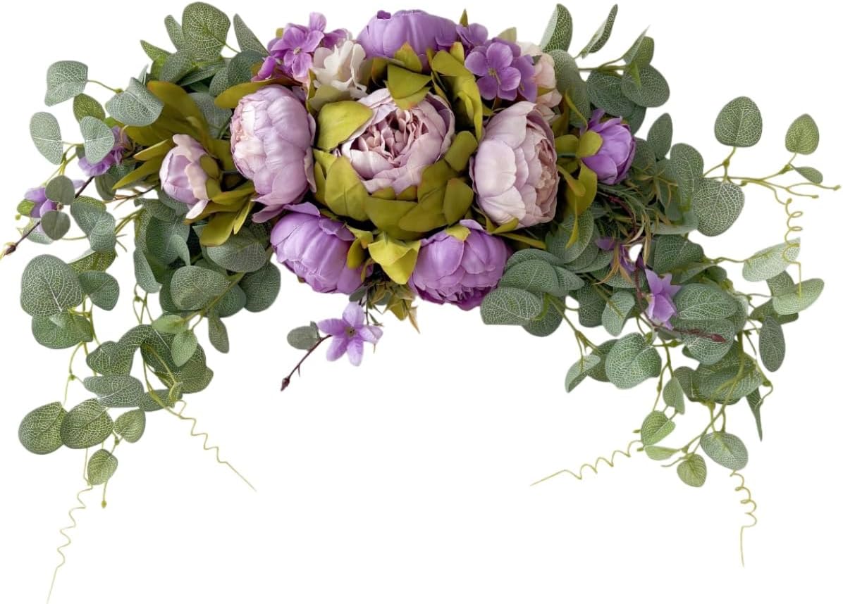 Wedding Arch Flowers, 30 Inch Rustic Artificial Floral Swag for Door Lintel, Green Leaves Rose Peony Sunflowers Table Centerpieces Home Decoration