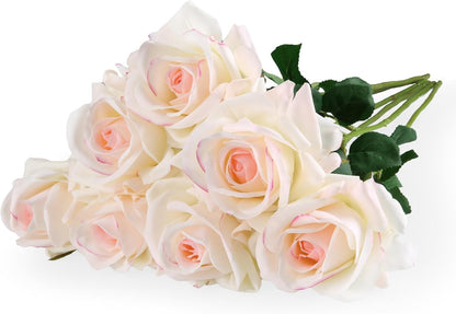 Eyamumo Fake Flowers, Faux Silk Real Touch Artificial Rose Flowers for Decoration DIY, Wedding Party, Home Office Decoration and Dining Table Centerpiece, 7Pcs (White-30cm, 30CM)