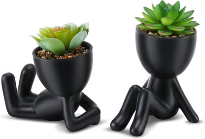 Fake Succulent, Mini Succulents Plants Artificial in White Modern Human Shaped Ceramic Pots Cute Desk Decor Pink Succulent for Office Decor for Women Girls, Desk Plant Cute Bathroom Decor 2PCS