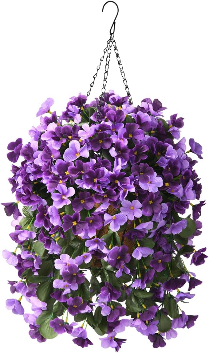 INQCMY Artificial Fake Hanging Plants Flowers Basket for Spring Summer Outdoor Outside Decoration, Faux Silk Begonia Flower in Planter Look Real UV Resistant for Home Porch Patio Balcony Yard Decor