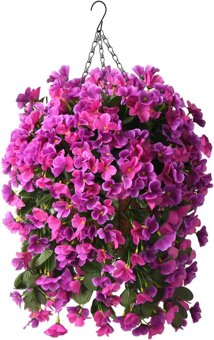 INQCMY Artificial Fake Hanging Plants Flowers Basket for Spring Summer Outdoor Outside Decoration, Faux Silk Begonia Flower in Planter Look Real UV Resistant for Home Porch Patio Balcony Yard Decor