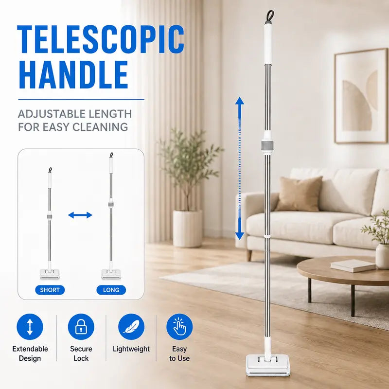 Retractable Disposable Pad Handheld Mop - Clamp-and-Go Wet Dry Tool with Hands-Free Automatic Clamp