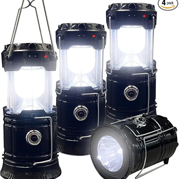 4-Pack Foldable Compact LED Lanterns - Solar & USB Rechargeable Emergency Lights