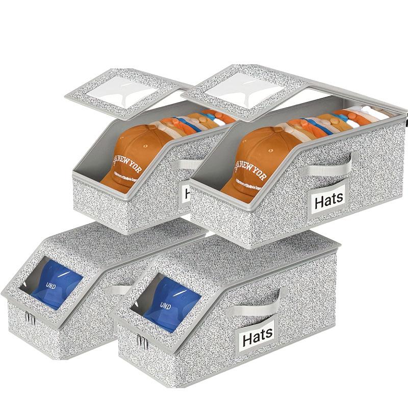 Stackable Hat Storage Boxes for Baseball Caps, Holds Up to 24 Hats, Durable Wardrobe Organizer