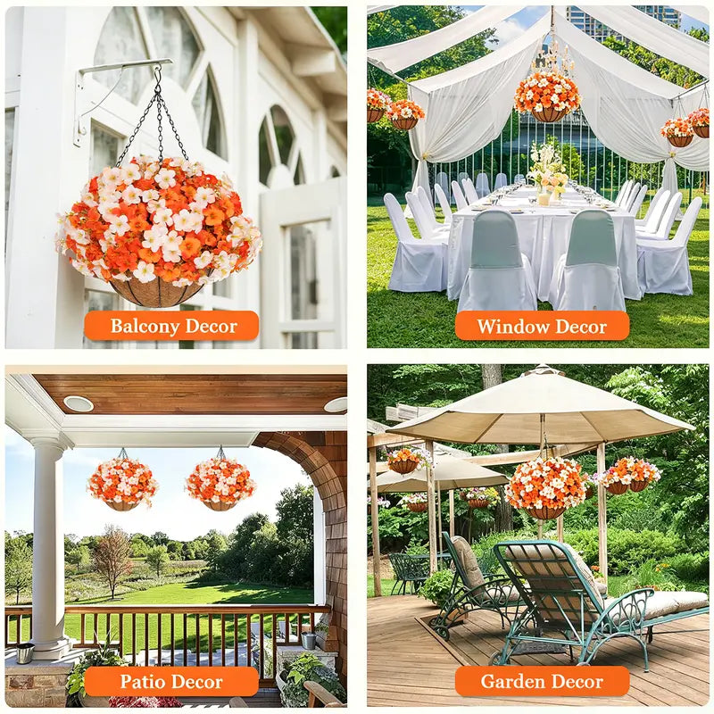 🍂🍂🍂Fall Sale: 2-Pack Artificial Morning Glory Hanging Baskets for Porch & Garden