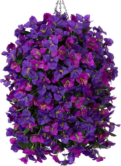 Artificial Bougainvillea Faux Flowers Plants Baskets for Outdoor Outside Decoration, 3PCS Fake Silk Flowers Long Trailing Vines UV Resistant Realistic for Front Door Porch Patio (PurpleHotpink)
