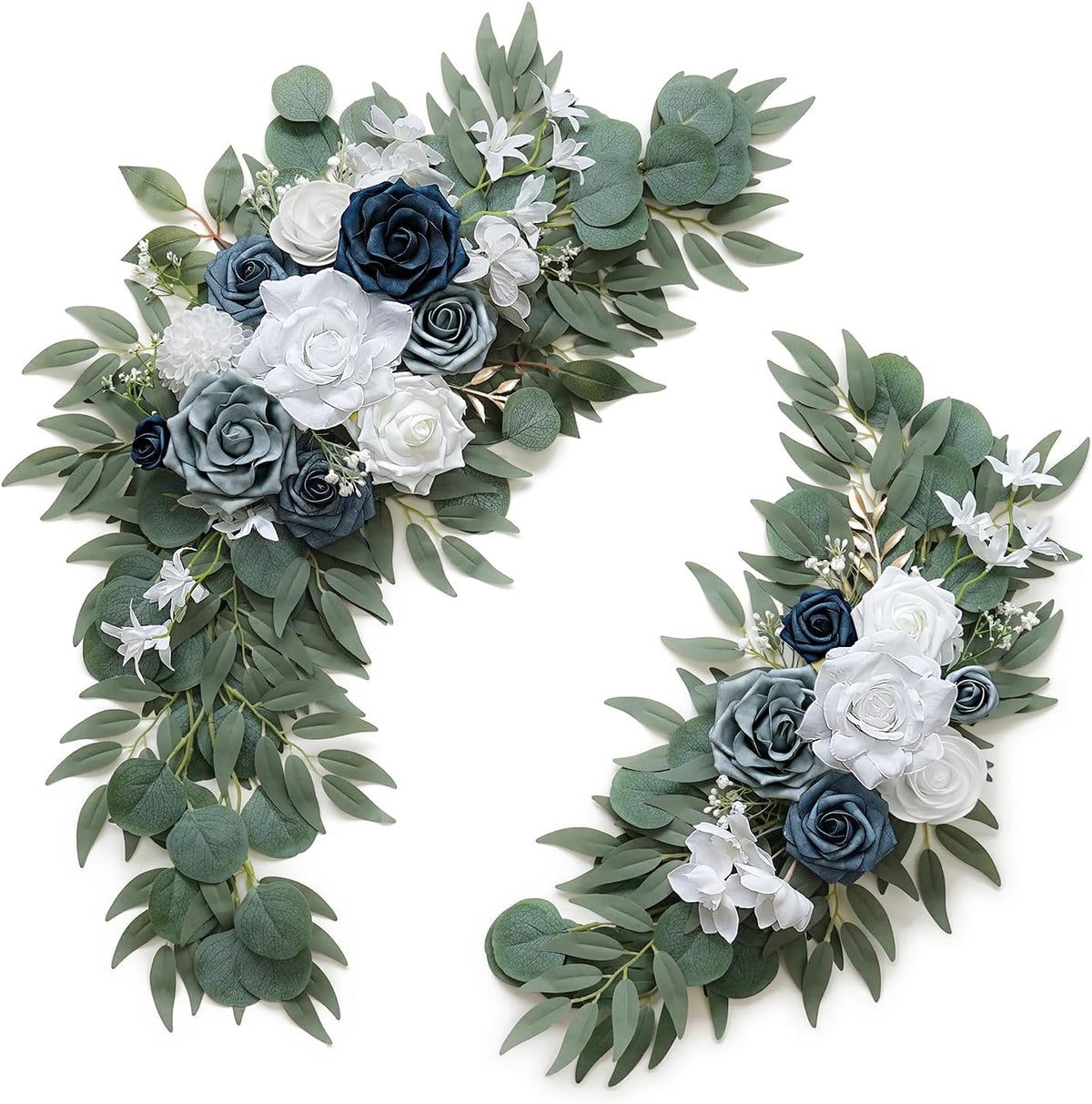 2-Pack Sage Green & White Wedding Flower Swag Set, Large: 35.43"L x 14.56"W, Small: 24.80"L x 12.99"W, Artificial Flowers for Wedding Arch, Ceremony, Table Centerpieces, Wall Hanging