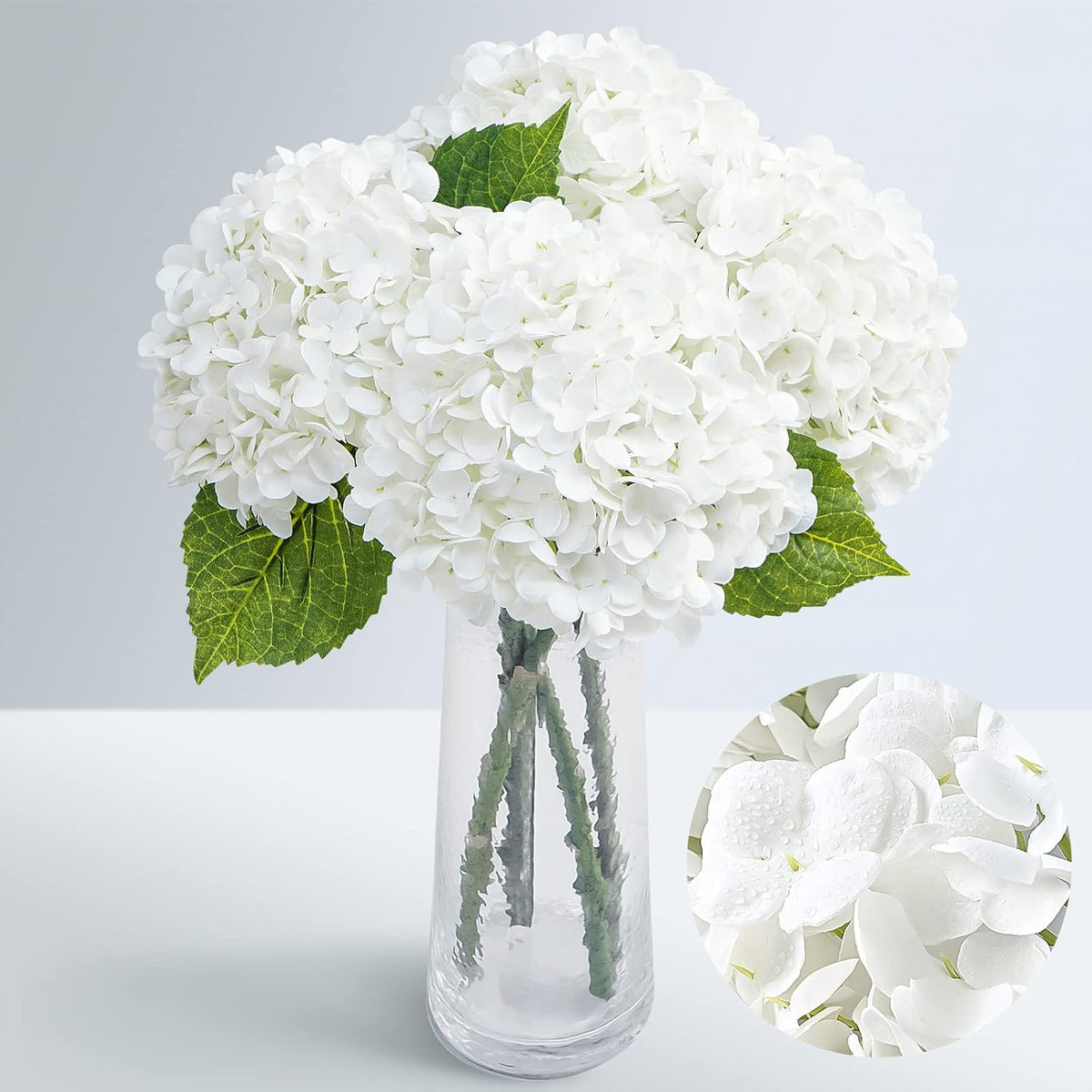 Waipfaru 21" Real Touch Blue Hydrangea Artificial Flowers with Long Stem & Leaves, Full Latex Faux Hydrangea Flowers for Home Decor Party Floral Arrangements Wedding Bouquets Centerpieces, 4Pcs