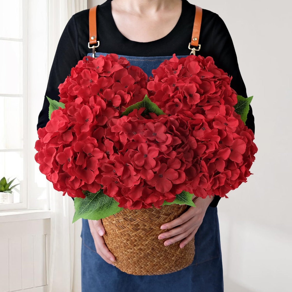 Blue Hydrangea Artificial Flowers, 5Pcs 20-Inch Large Lifelike Silk Hydrangeas for Home Decor