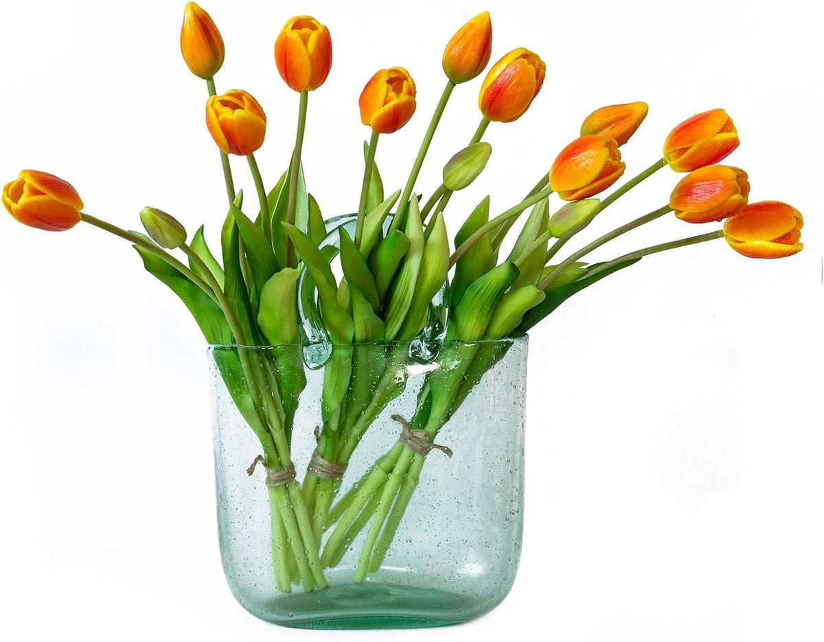 15 Pcs Artificial Tulips Flowers, Latex Bouquet, Fake Tulips for Office Wedding Party Home Kitchen Garden Decoration (White, 15 Pcs)