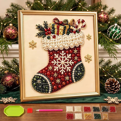 DIY Christmas Pearl Diamond Painting Art Kit with Frame, Festive Handmade Home Wall Decor