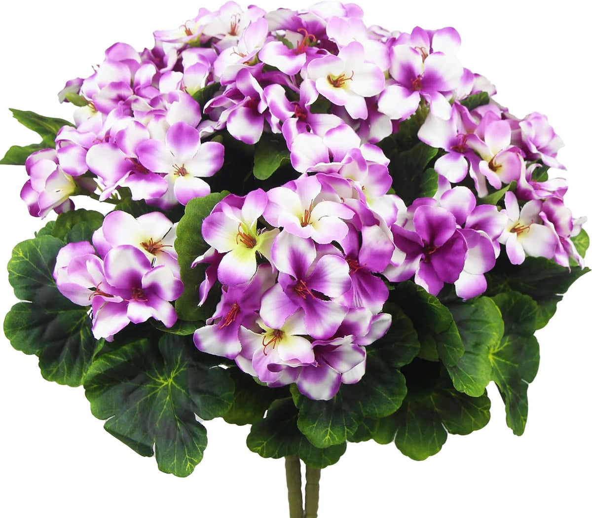 2 Pcs White Artificial Geranium Bush Faux Flowers Geraniums Branch for Garden Patio Grave Cemetery Vase Table Centerpiece Indoor Decor
