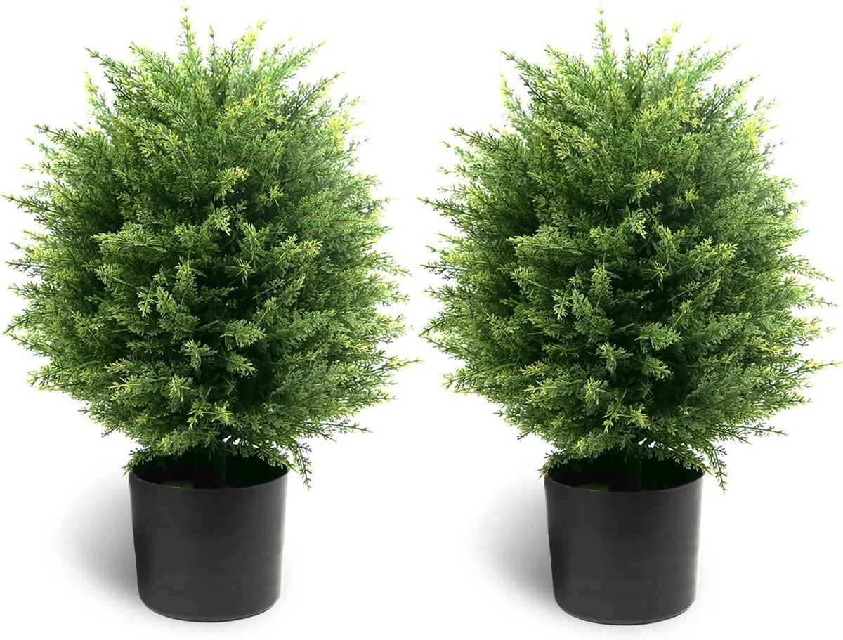 Sunnyglade 21.6” Tall Artificial Lavender Topiary Ball Tree Set of 2 Pack Potted Bushes UV Resistant Potted Plants for Indoor Outdoor Home Garden(Purple)