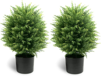 Sunnyglade 21.6” Tall Artificial Lavender Topiary Ball Tree Set of 2 Pack Potted Bushes UV Resistant Potted Plants for Indoor Outdoor Home Garden(Purple)