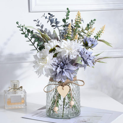 Artificial White Flowers with Vase, Fake Flowers Arrangement for Home Decor, Faux Flowers for Farmhouse Coffee Table Decor, House Kitchen Centerpiece Table Decorations